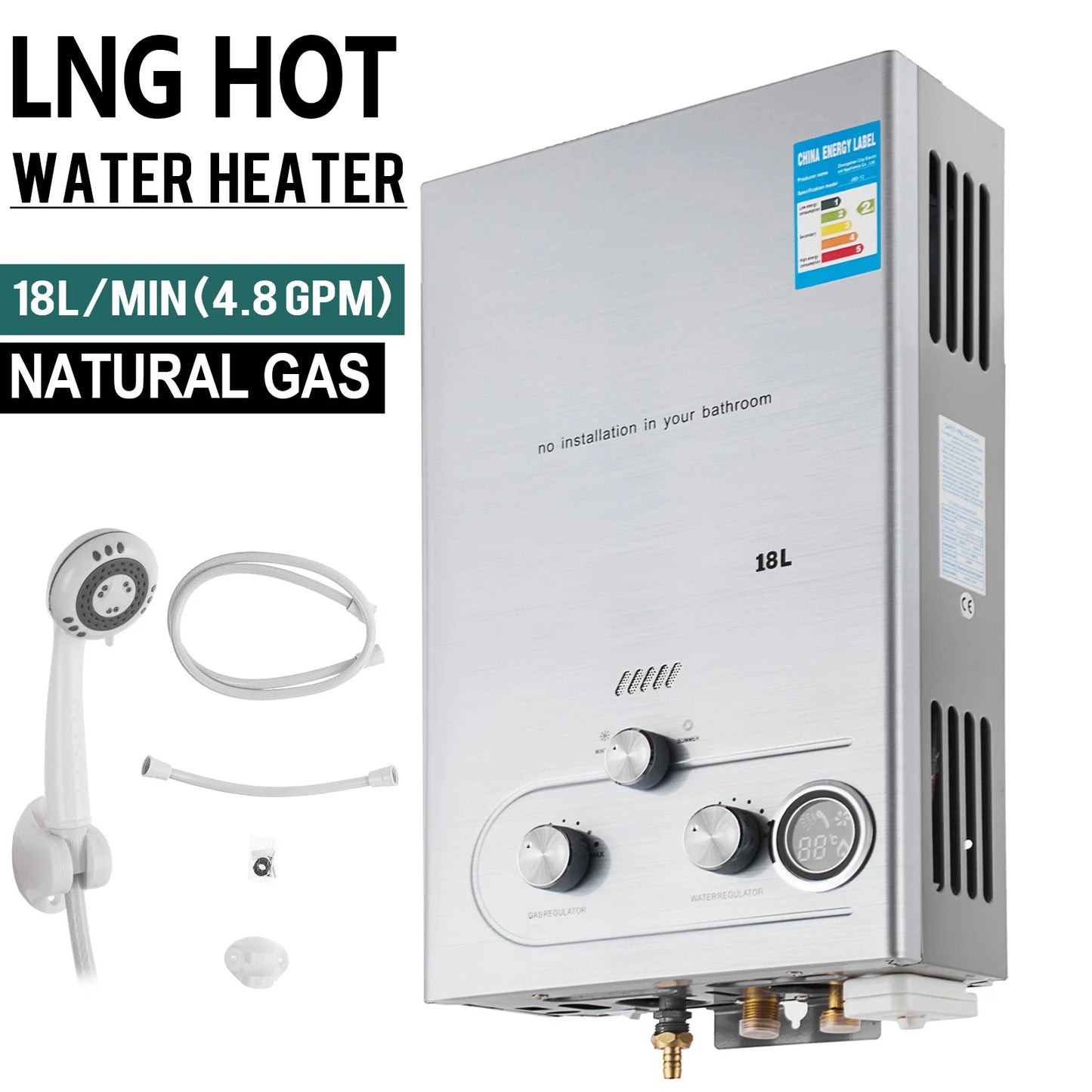 18L Portable Propane or Natural Gas Water Heater