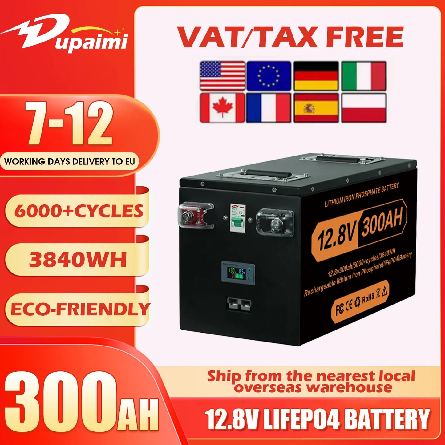 12V 24V 100Ah 200Ah 280Ah 300Ah 400Ah LiFePO4 Battery Pack